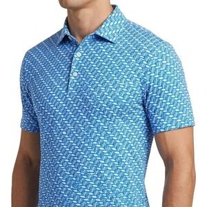 G/FORE Men's S Blue White Circle G's Geo Print Tech Polo Golf Shirt S Luxury G4